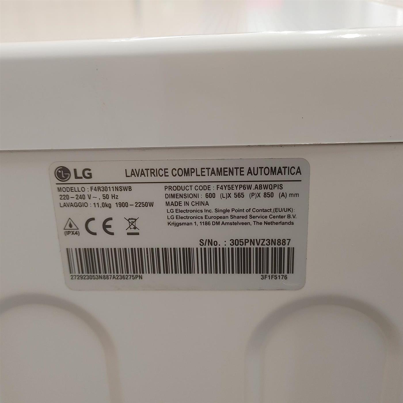 Lavatrice intelligente LG F4R3011NSWB AI DD Classe A 11 Kg