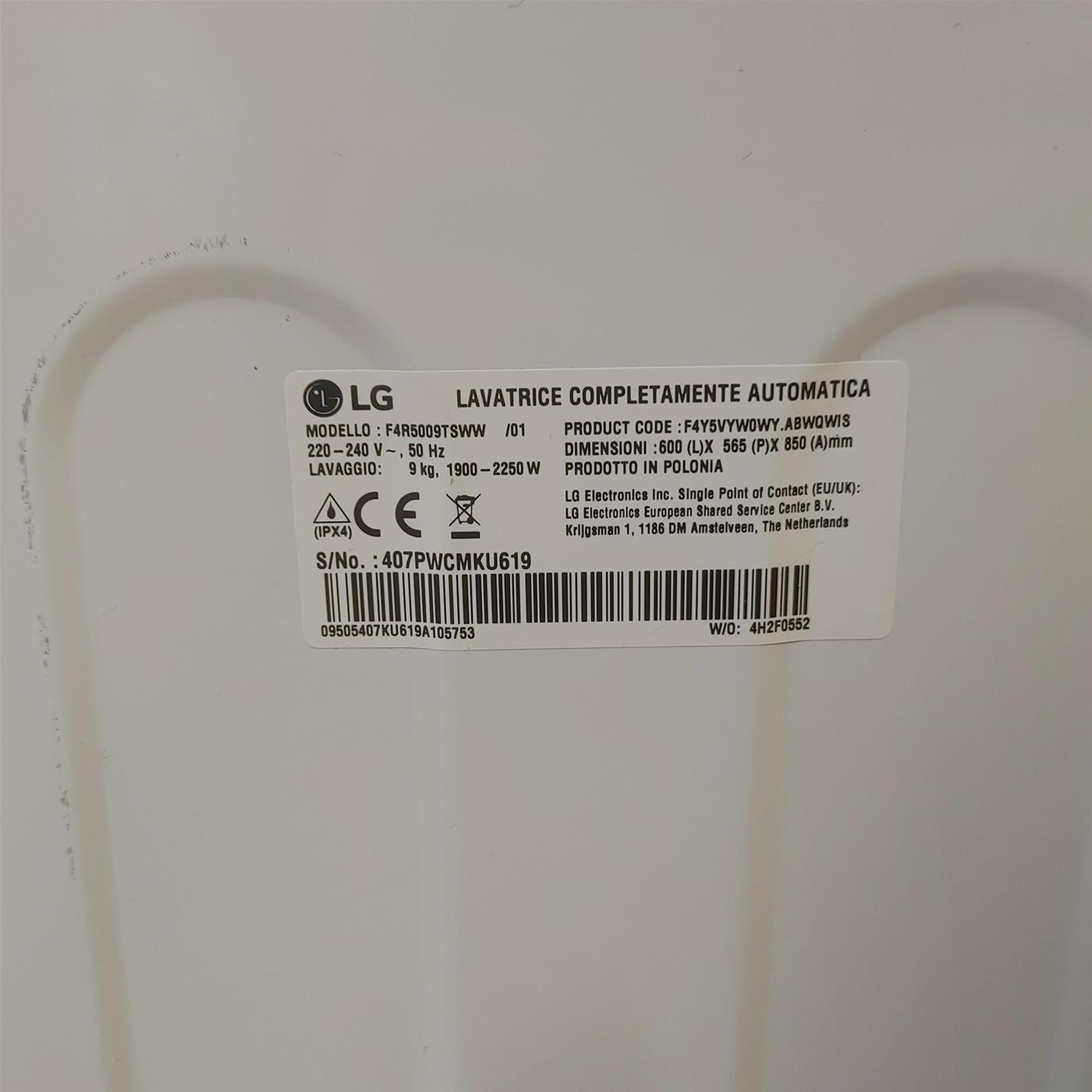 Lavatrice LG F4R5009TSWW Carica frontale 9 kg 1400 Giri/min Bianco
