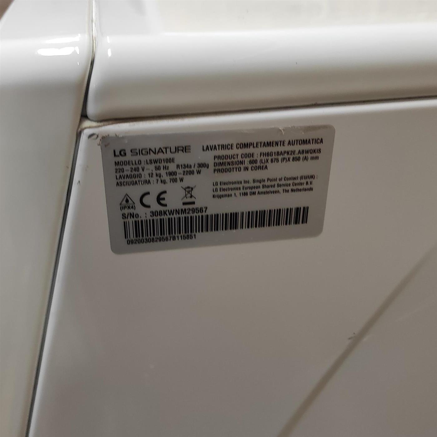 Lavasciuga intelligente LG SIGNATURE LSWD100E AI DD, Classe A 12/7 Kg