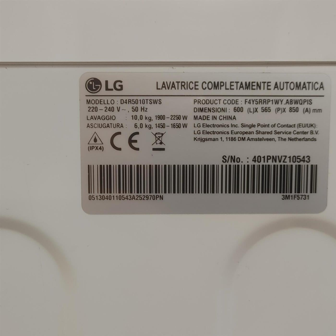 Lavasciuga intelligente LG D4R5010TSWS Serie R5 TurboWash 360, Eco Hybrid 10/6kg