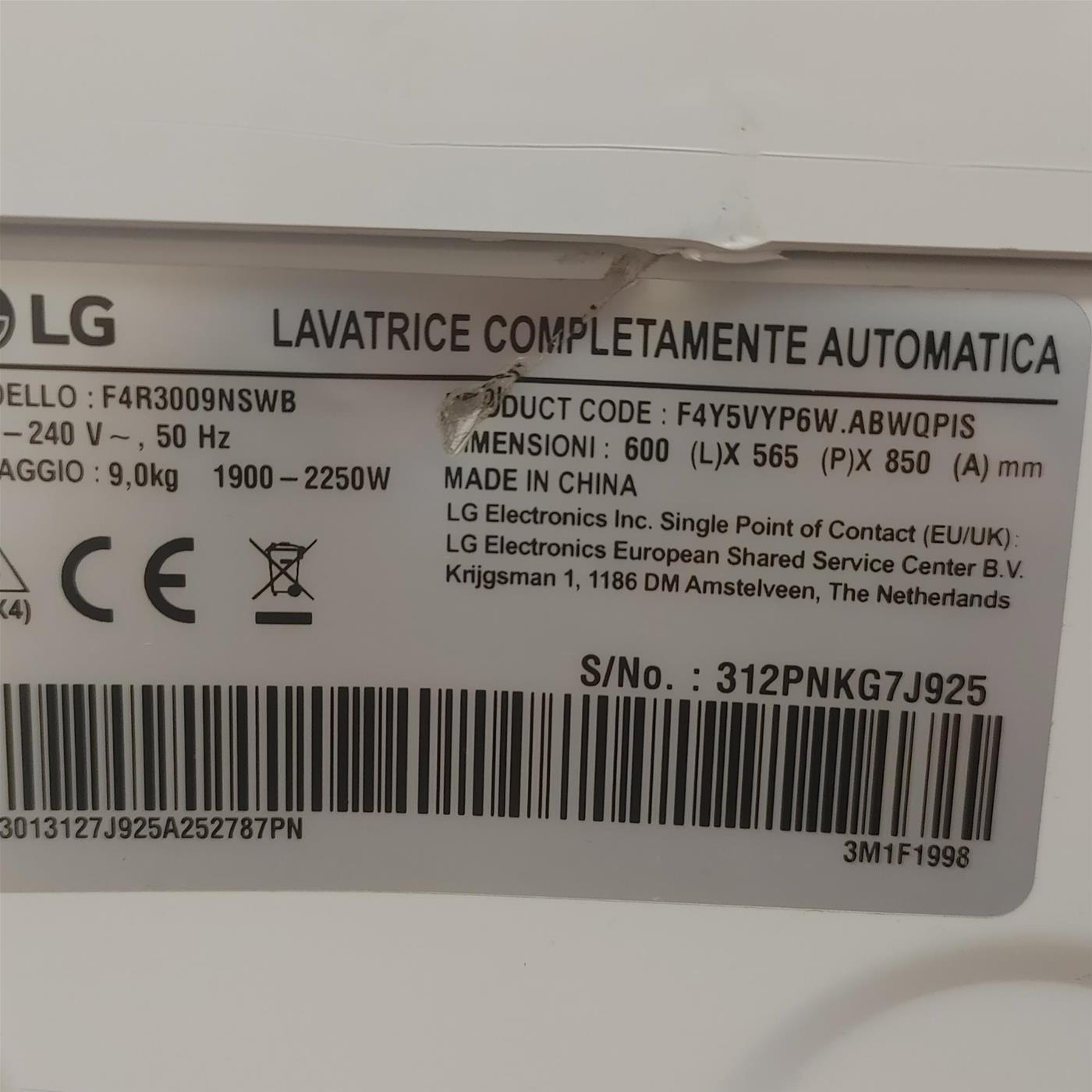 Lavatrice intelligente LG F4R3009NSWB AI Wash 9 Kg