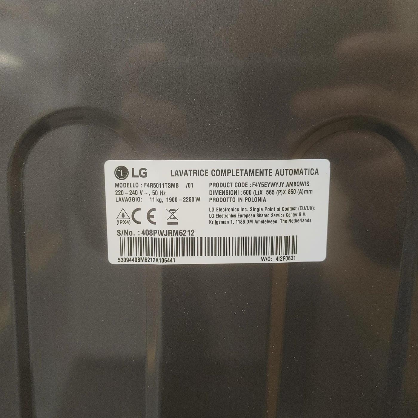 Lavatrice LG F4R5011TSMB AI DD, Classe A, TurboWash, Vapore 11 Kg