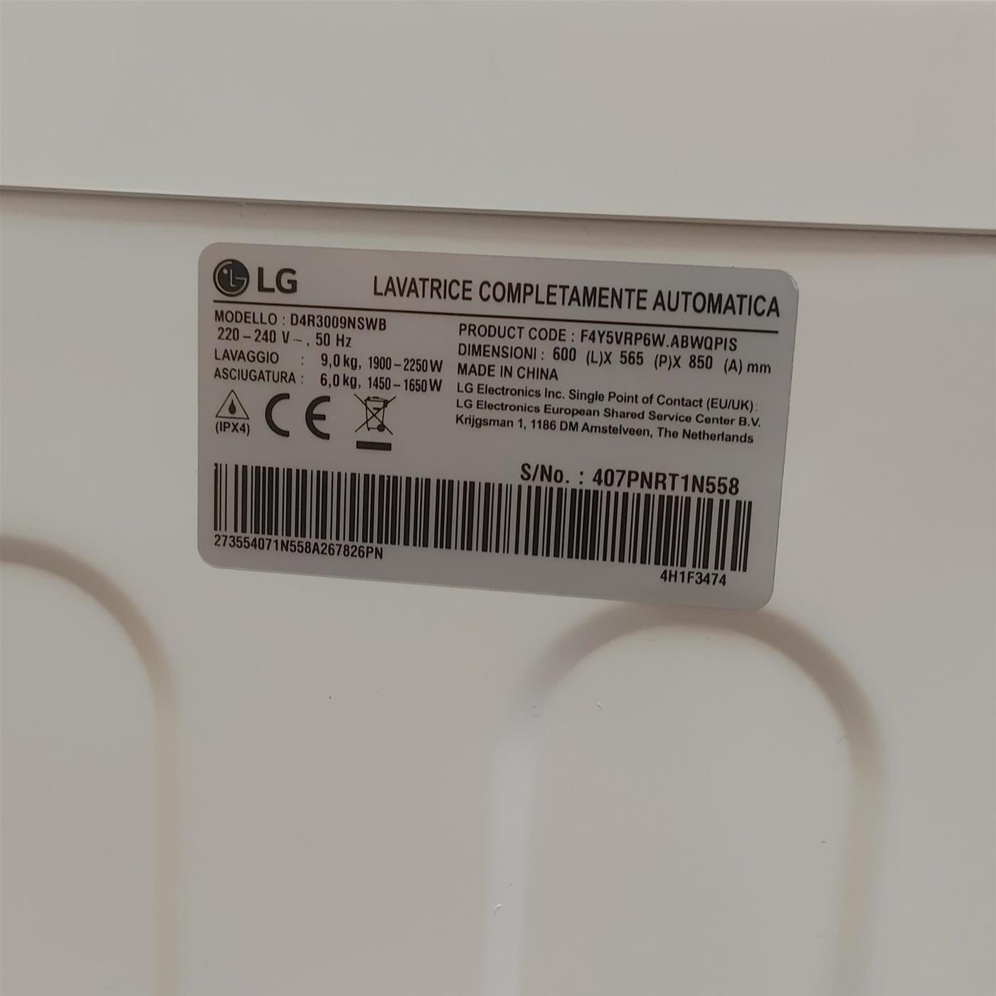 Lavasciuga intelligente LG D4R3009NSWB AI DD Eco Hybrid 9/6Kg