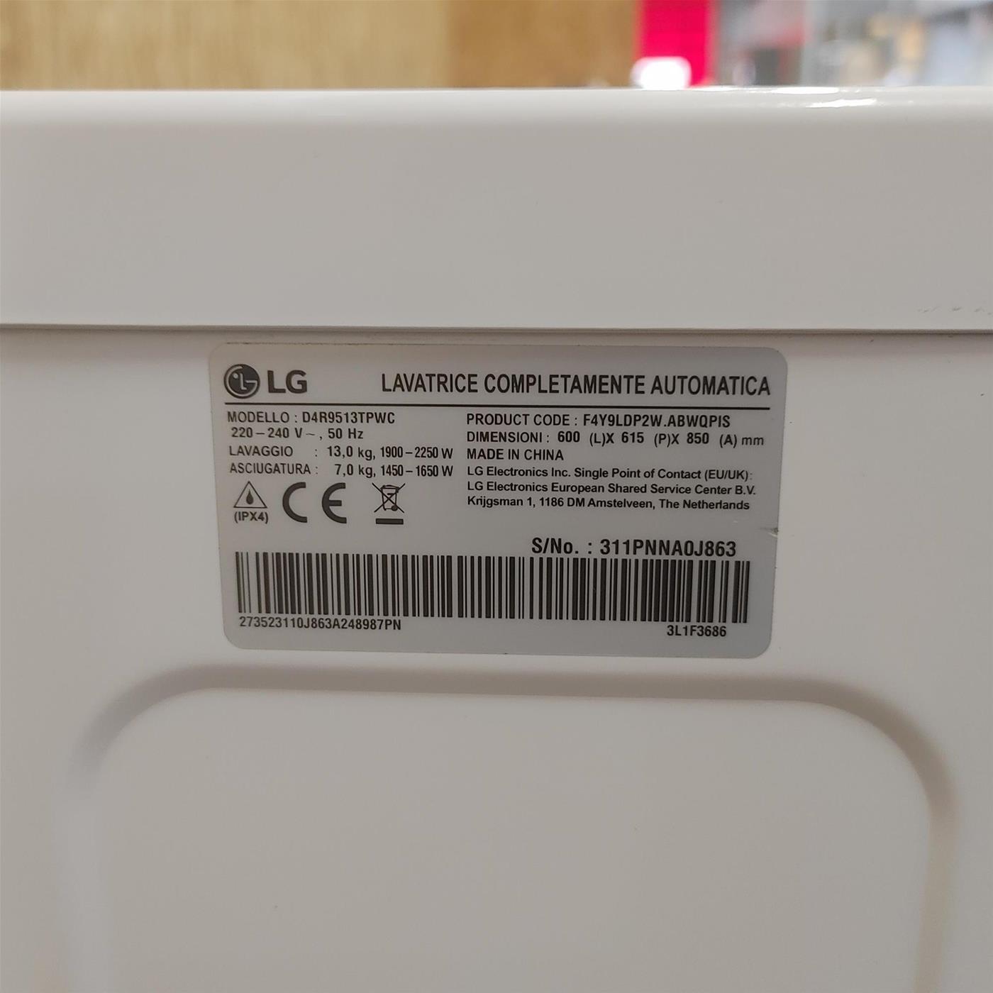 Lavasciuga LG D4R9513TPWC 13/7kg AI DD, Classe D, 1400 giri