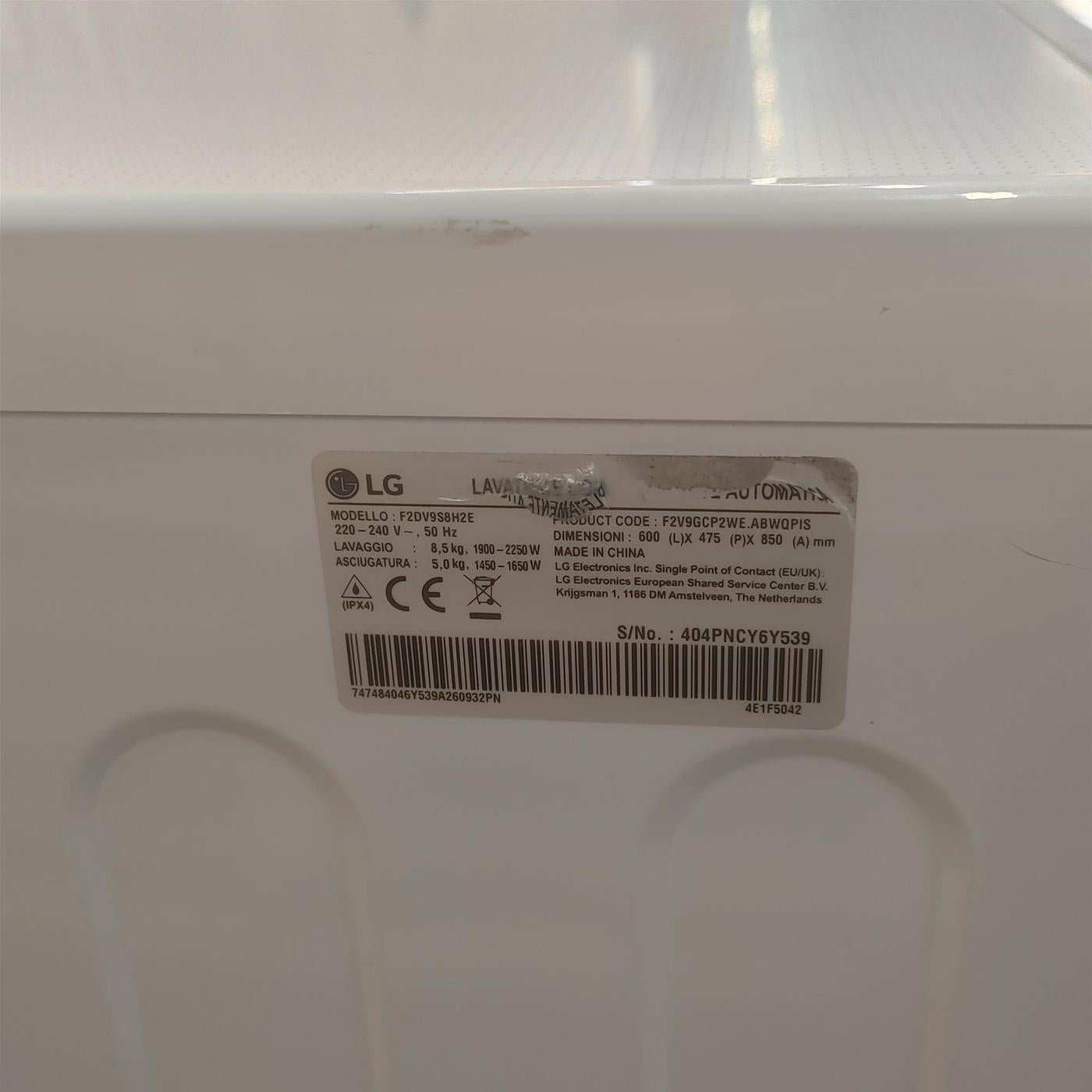 Lavasciuga LG F2DV9S8H2E Libera installazione Caricamento frontale Bianco E