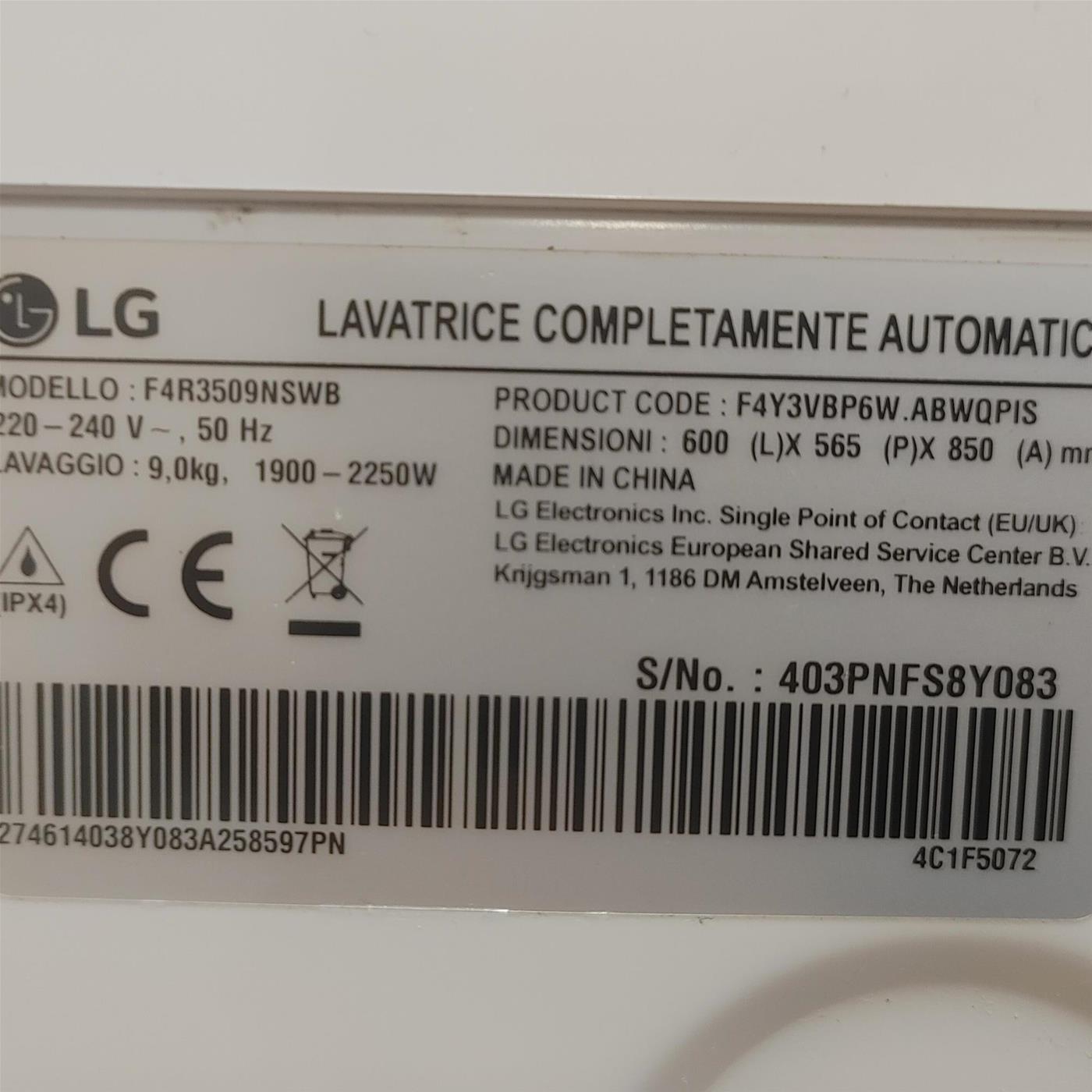 Lavatrice intelligente LG F4R3509NSWB Autodosaggio, Wi-Fi 9 Kg
