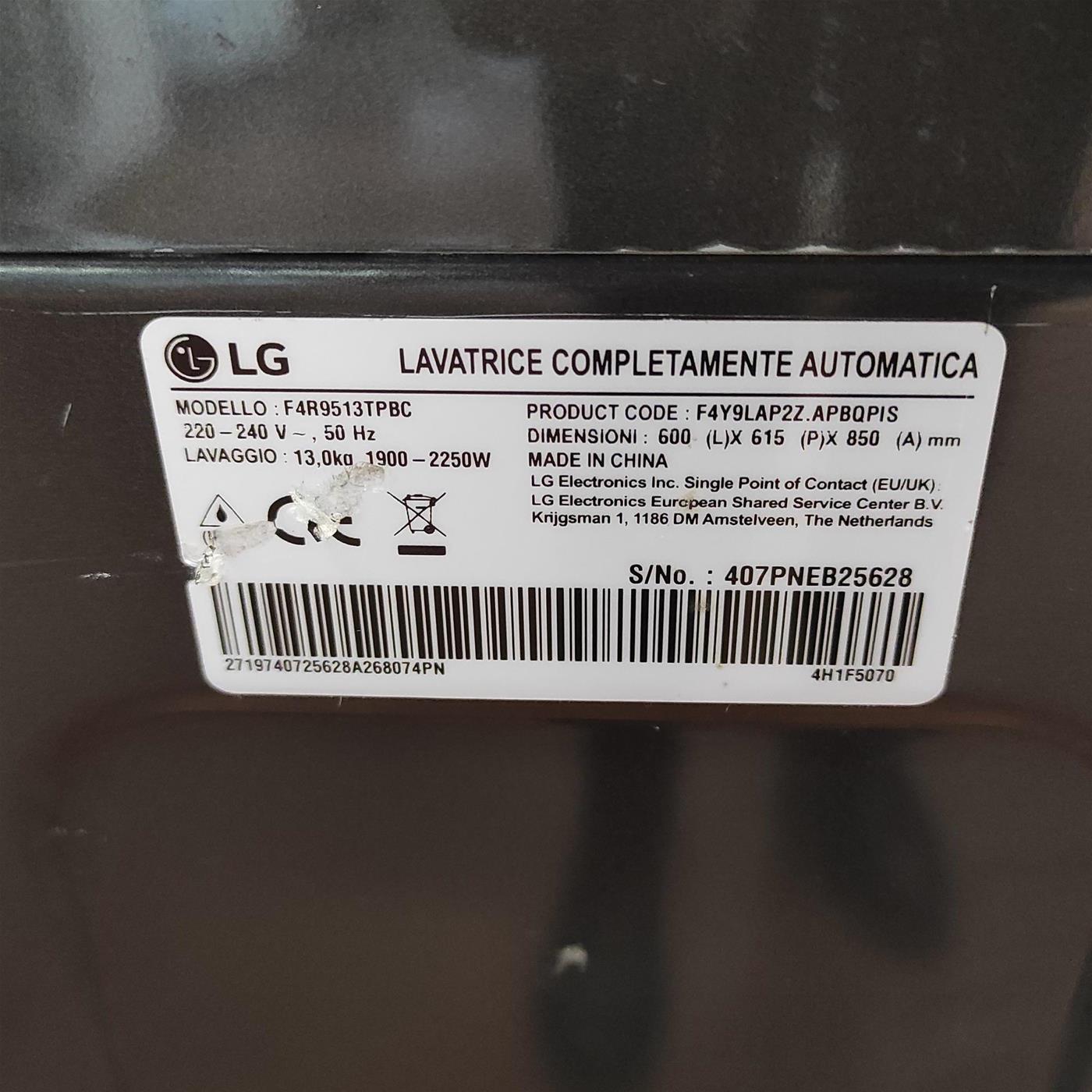 Lavatrice intelligente LG F4R9513TPB AI DD TurboWash, Vapore 13 Kg