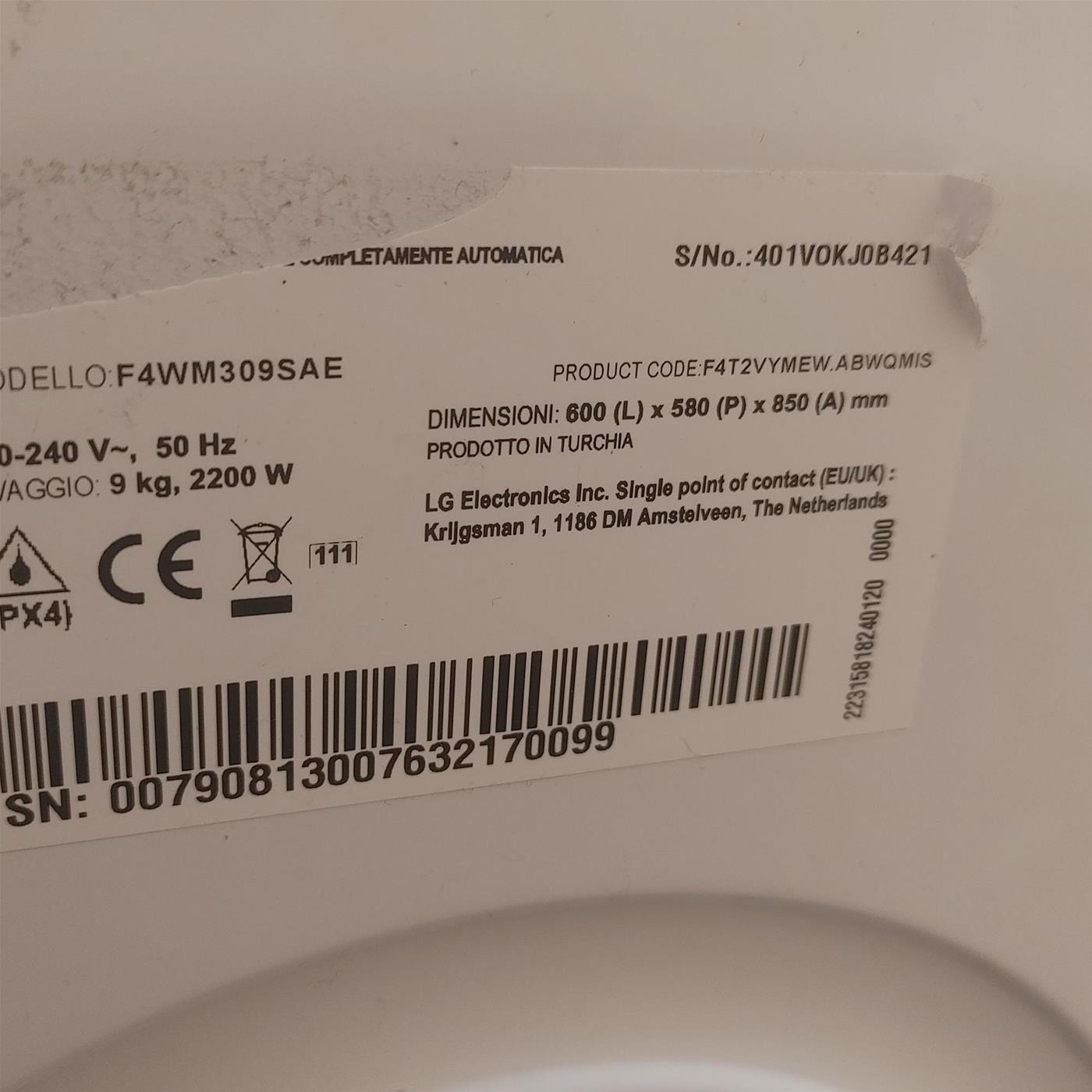 Lavatrice LG F4WM309SAE 9 Kg