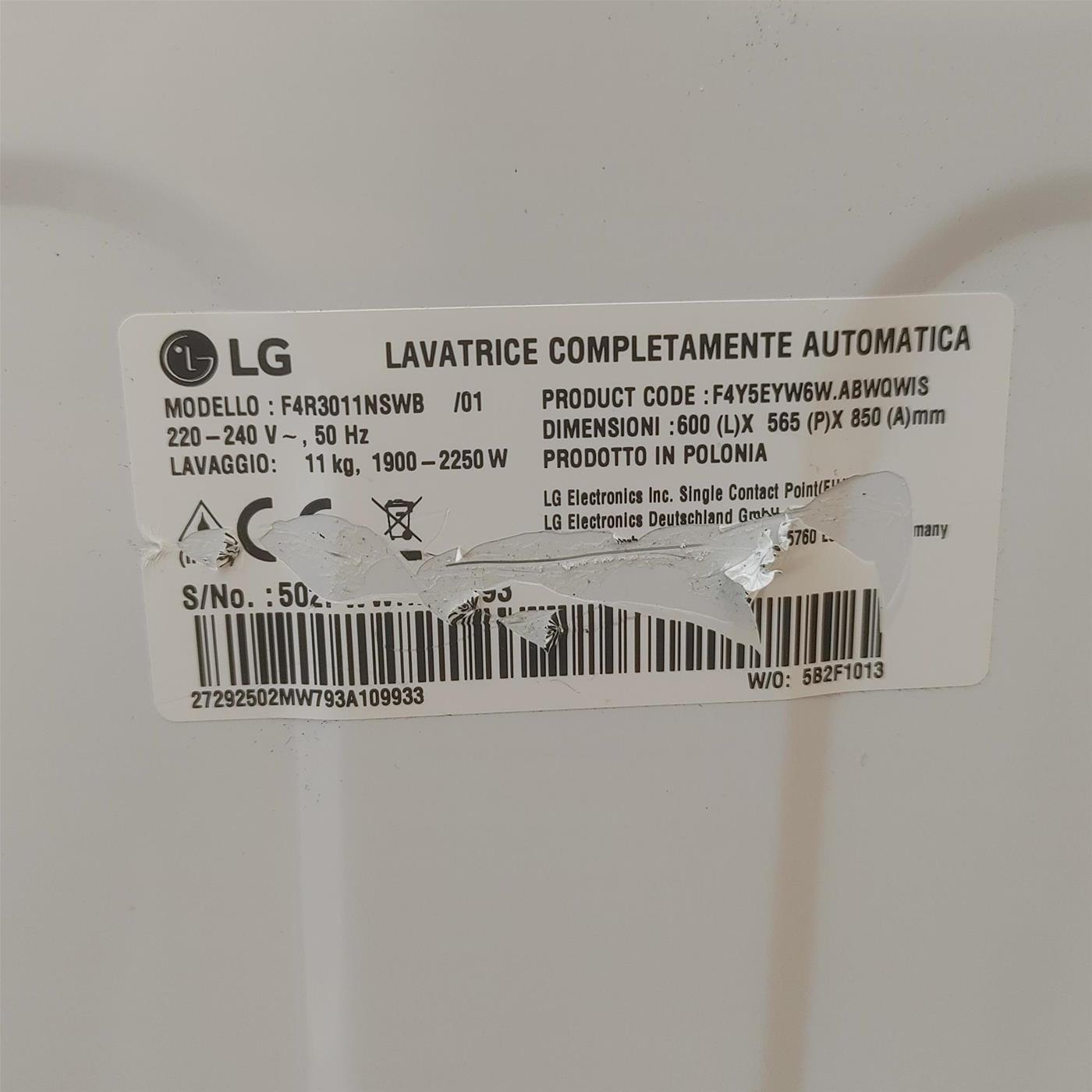 Lavatrice intelligente LG F4R3011NSWB 11 kg Classe A
