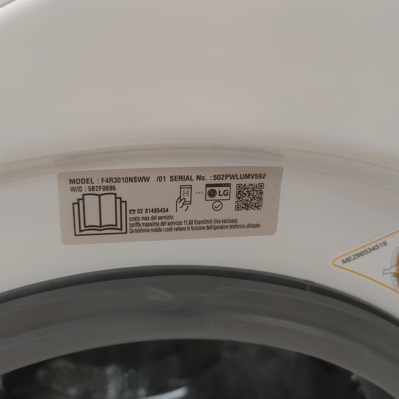 Lavatrice intelligente LG F4R3010NSWW AI DD, Lavaggio a vapore 10 Kg