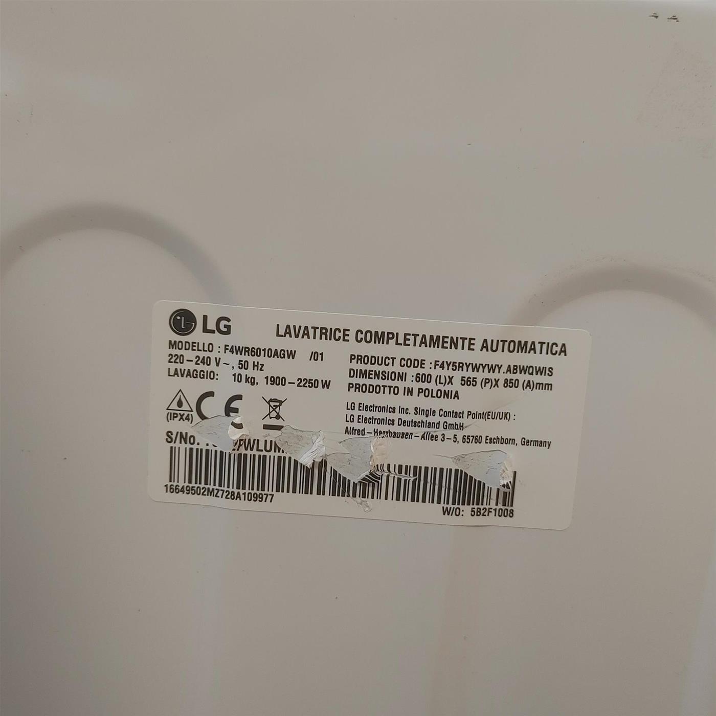 Lavatrice intelligente LG F4WR6010AGW AI DD TurboWash 360, 10 Kg