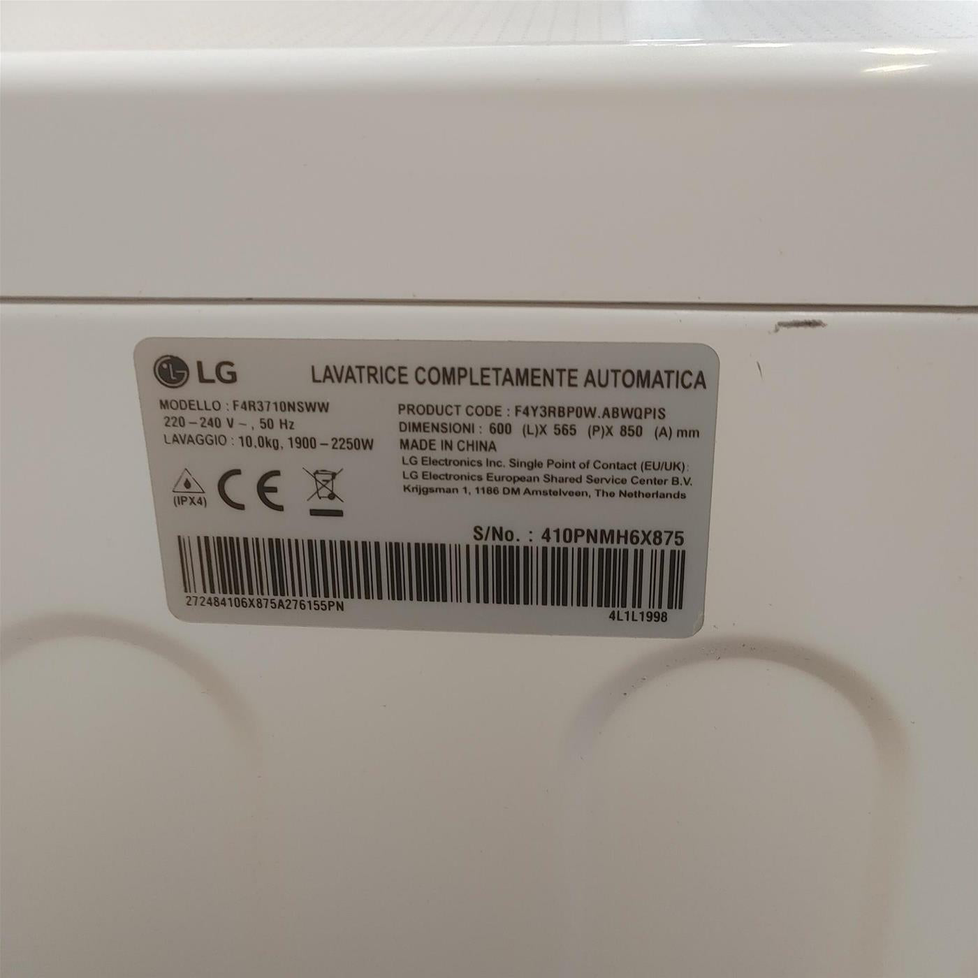 Lavatrice LG F4R3710NSWW 10kg AI DD Autodosaggio Wi-Fi