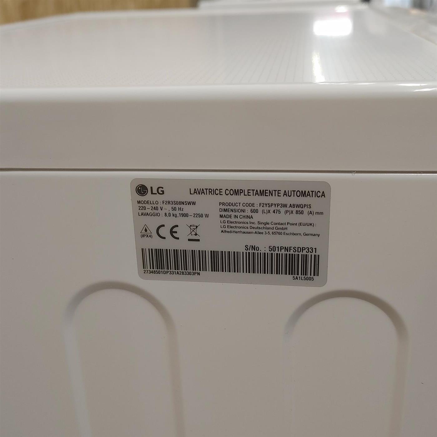 Lavatrice LG F2R3S08NSWW 8 kg AI DD, Vapore, AI Wash