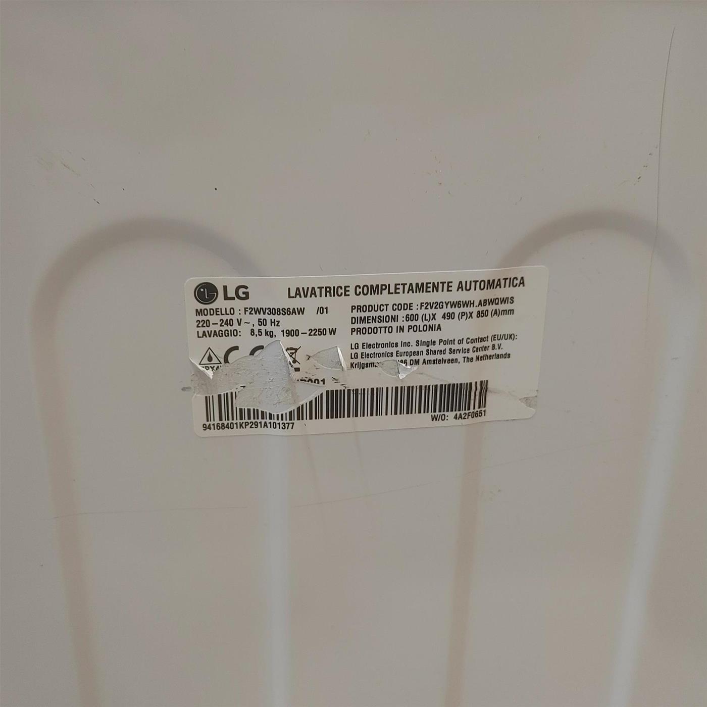 Lavatrice intelligente LG F2WV308S6AW AI DD Classe A 8,5 Kg