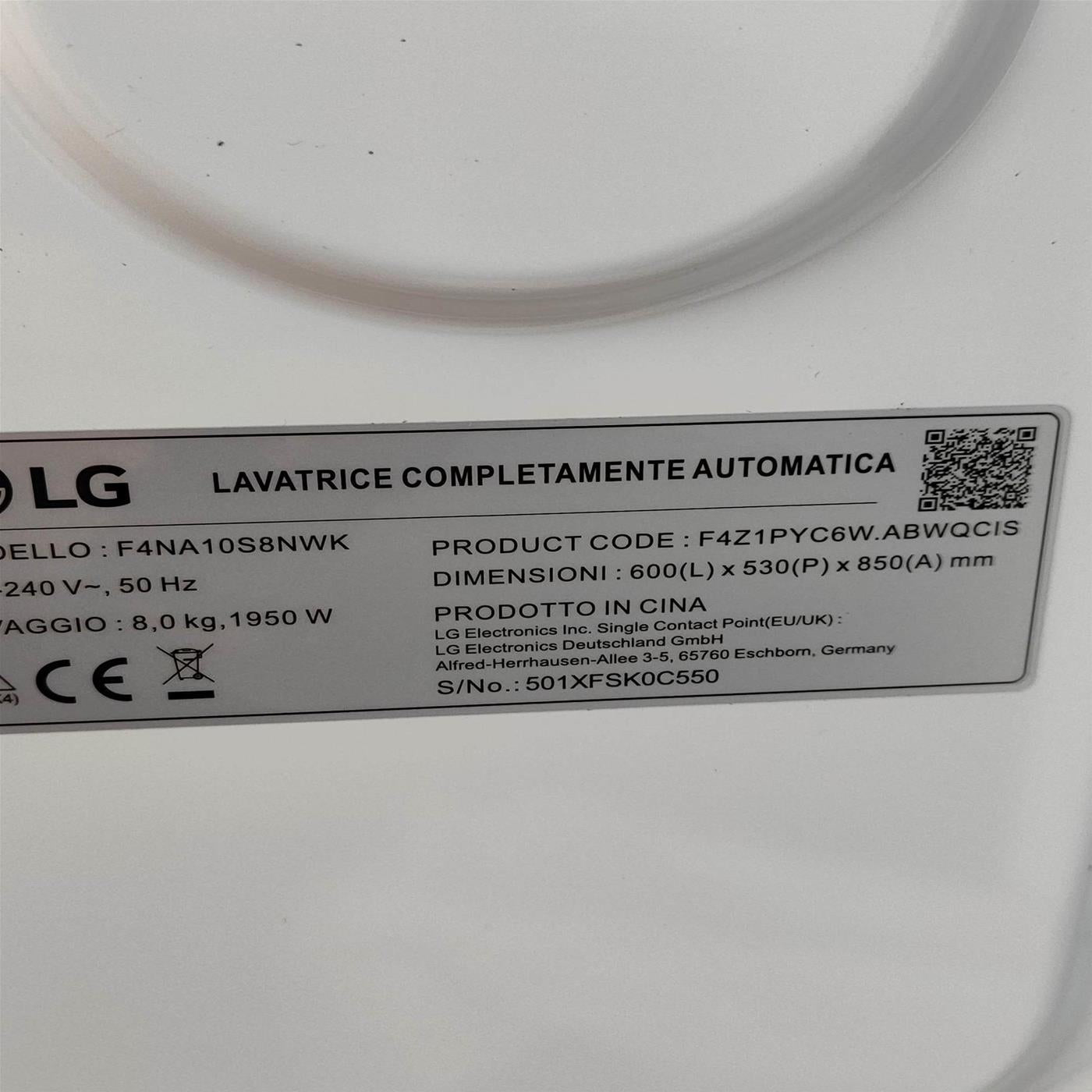 Lavatrice slim LG F4NA10S8NWK Top rimovibile Classe A 8 Kg