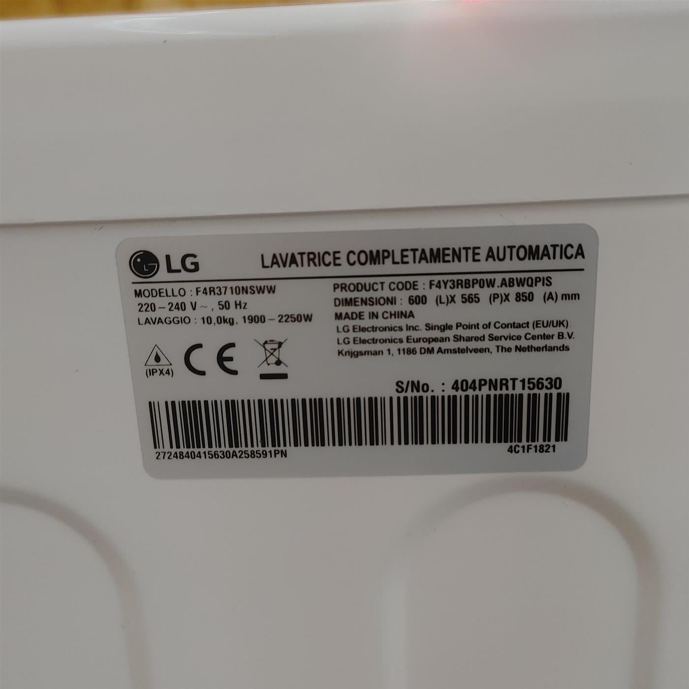 Lavatrice intelligente LG F4R3710NSWW Autodosaggio Wi-Fi 10 Kg
