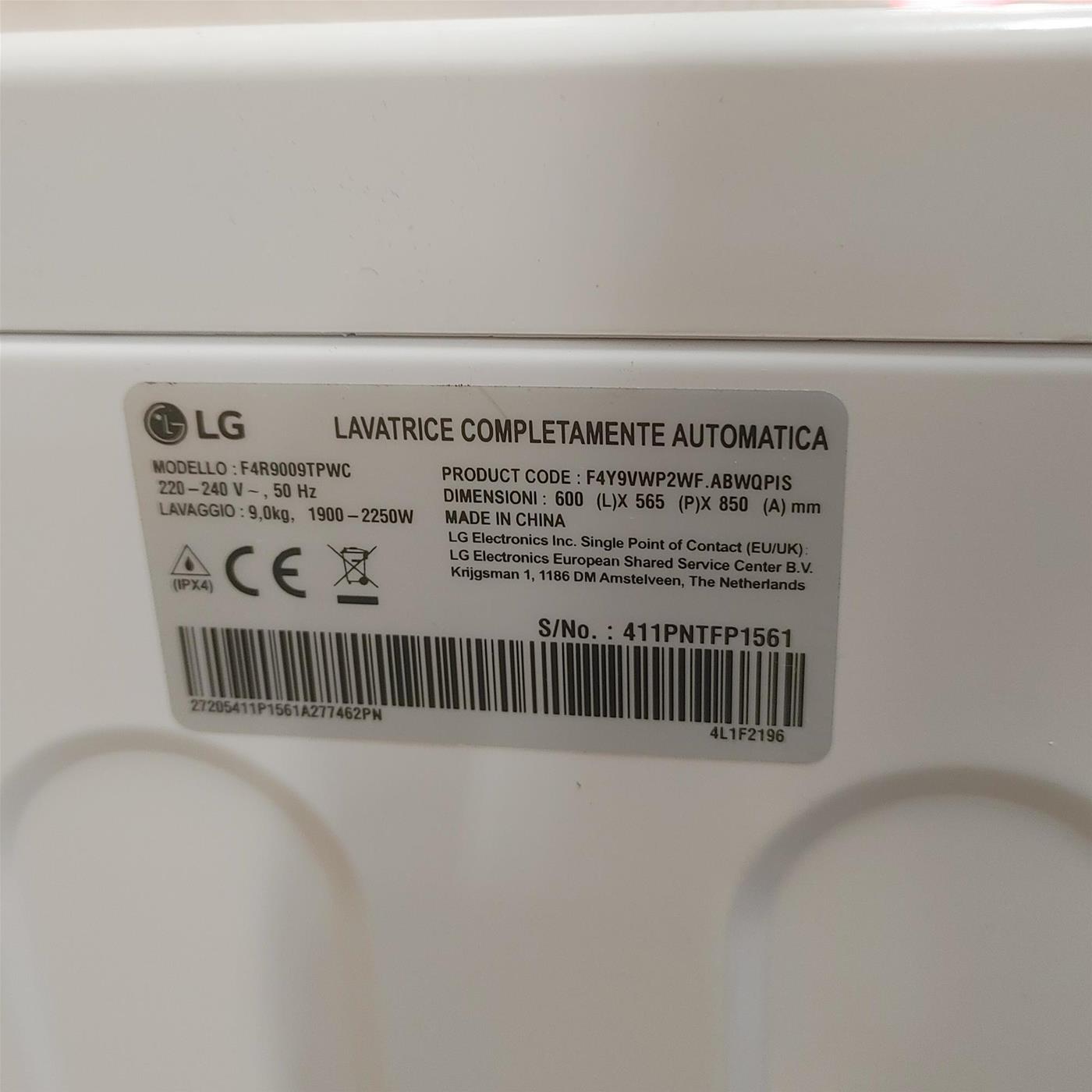 Lavatrice intelligente LG F4R9009TPWC Classe A 9 Kg