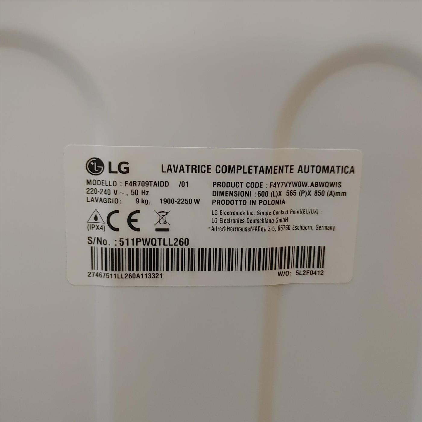 Lavatrice intelligente LG F4R709TAIDD Vapore Wi-Fi 9 Kg