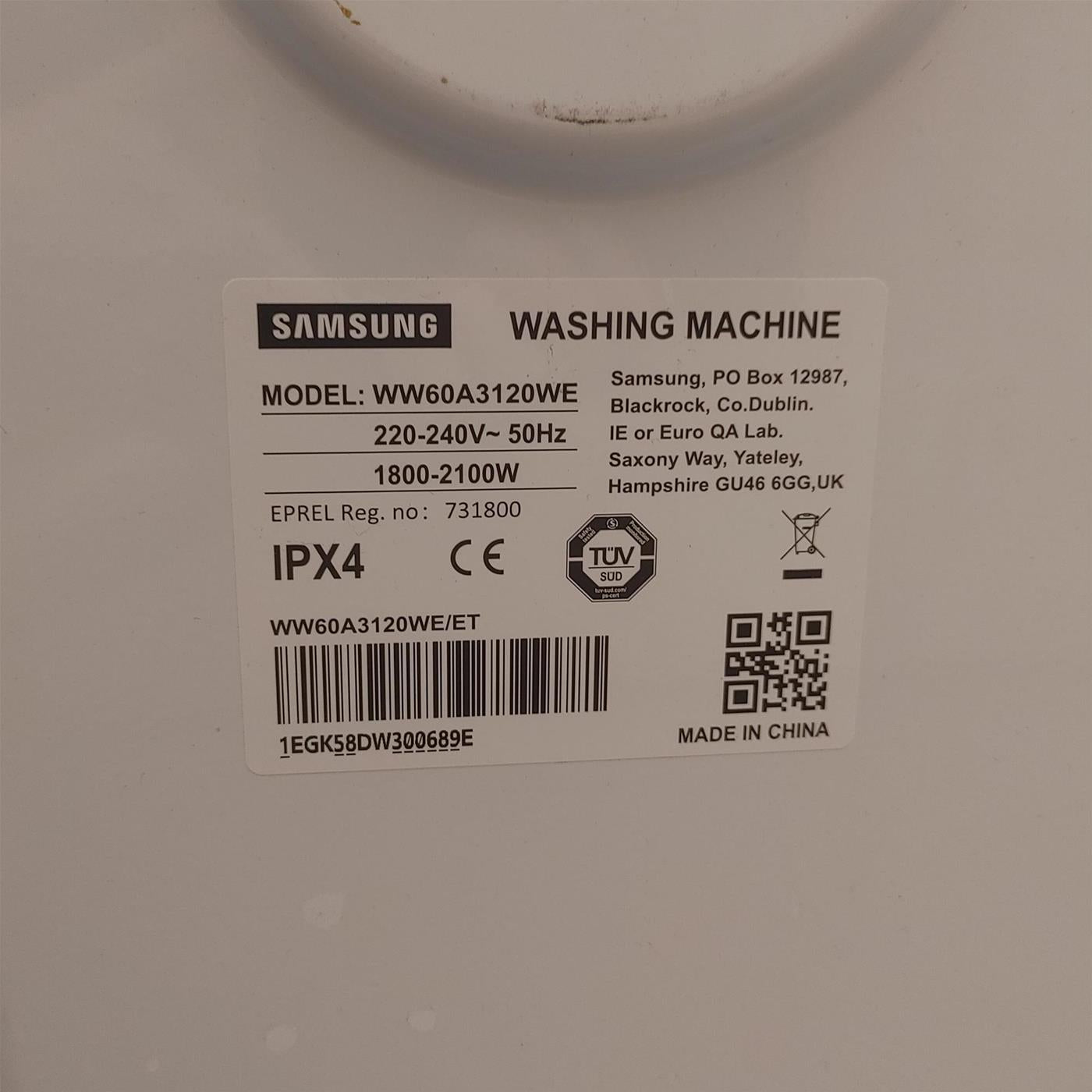 Lavatrice Samsung WW60A3120WE Caricamento frontale 6 kg 1200 Giri/min Bianco