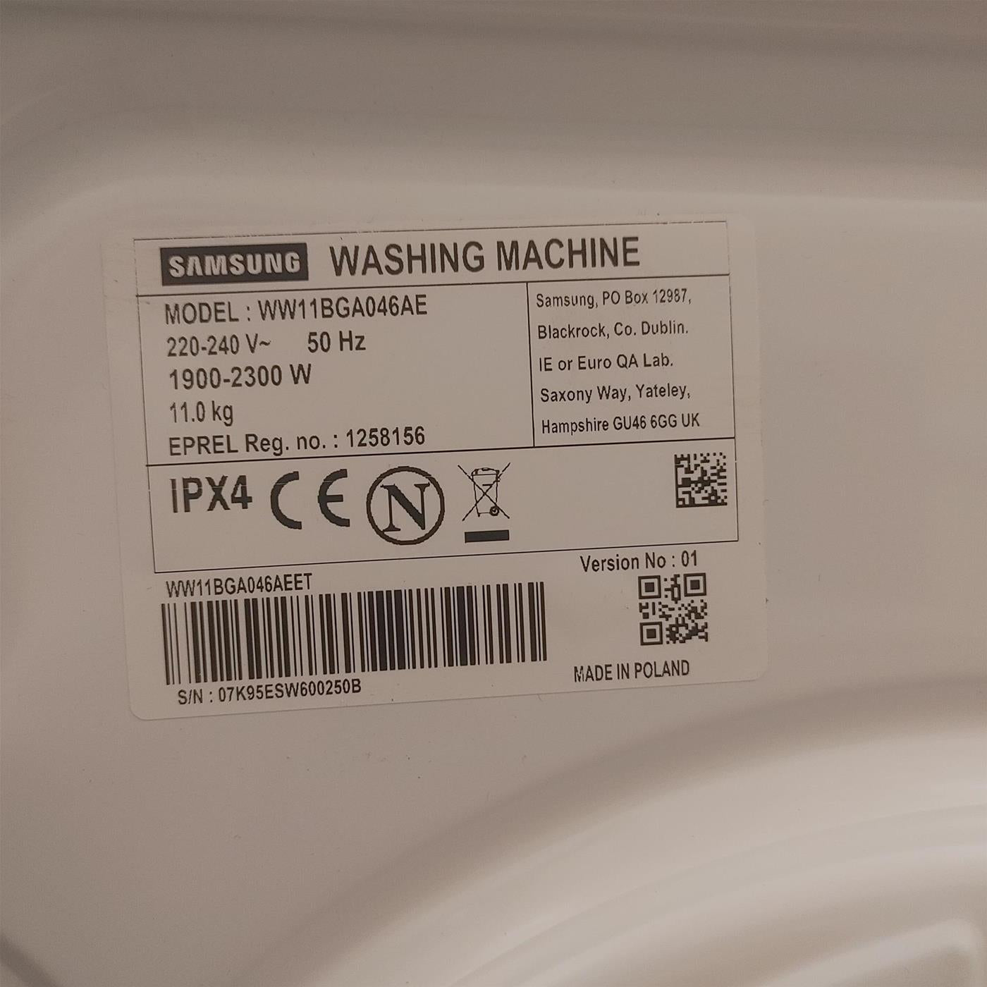 Samsung WW11BGA046AE lavatrice Caricamento frontale 11 kg 1400 Giri/min Bianco