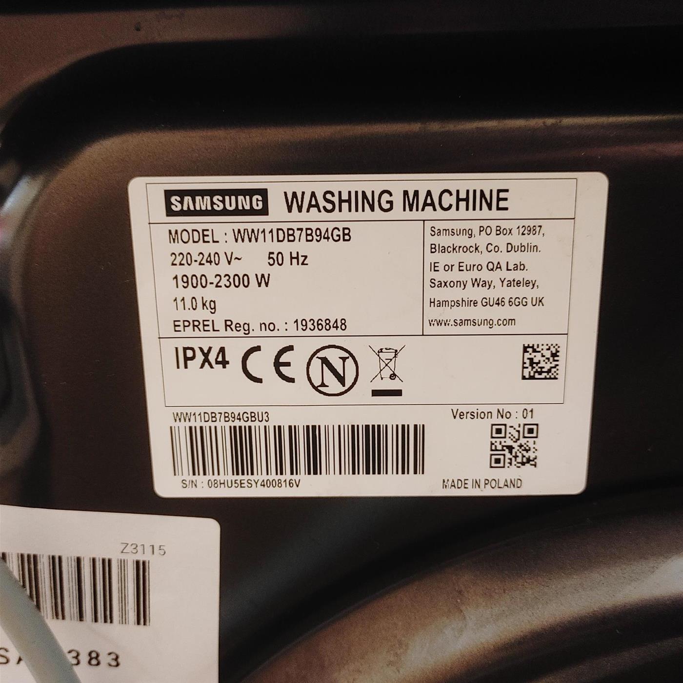 Lavatrice Samsung WW11DB7B94GBU1 Classe A 11 Kg