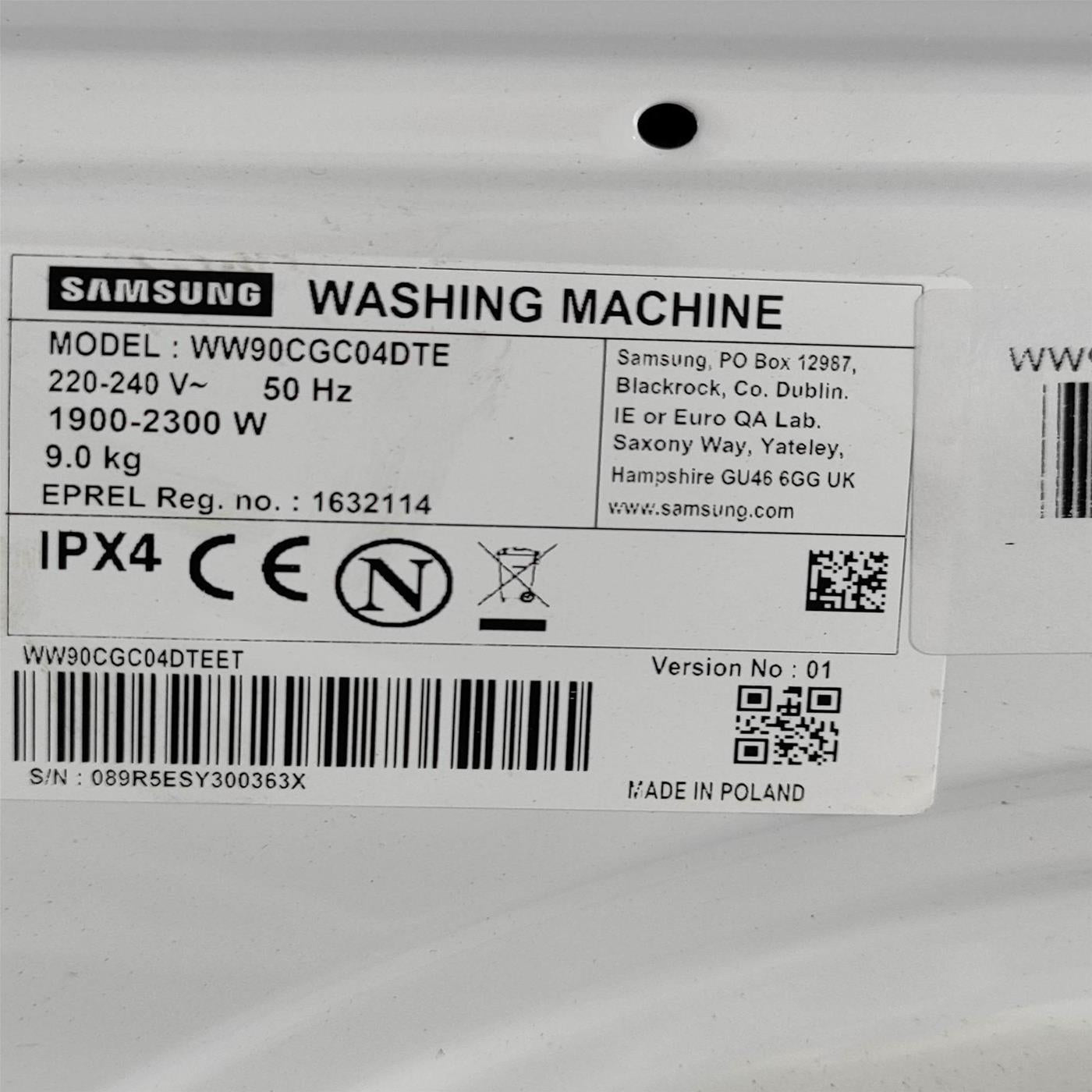 Lavatrice Samsung WW90CGC04DTE Classe A 9 Kg