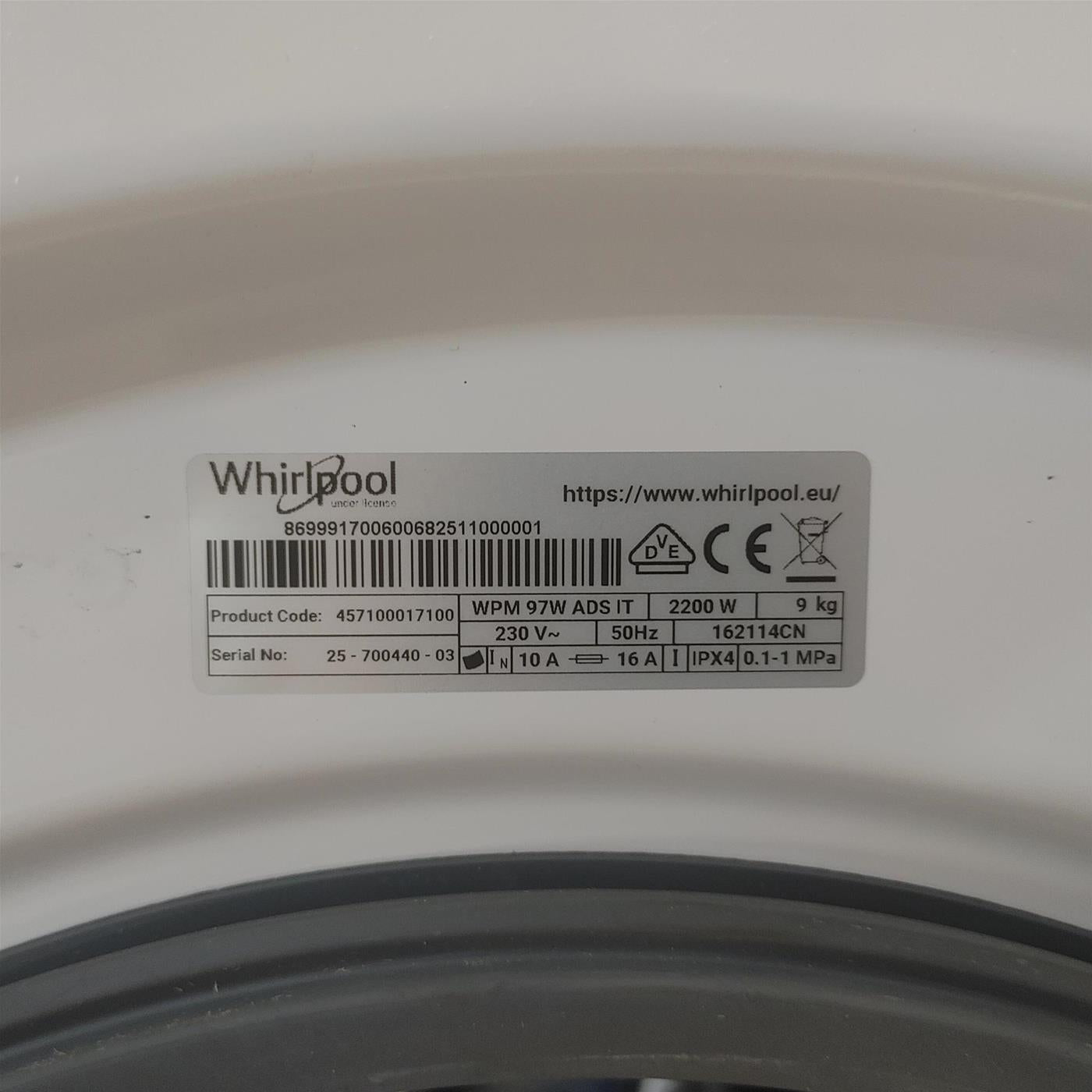 Lavatrice smart Whirlpool WPM 97W ADS IT WiFi Classe A 9 Kg