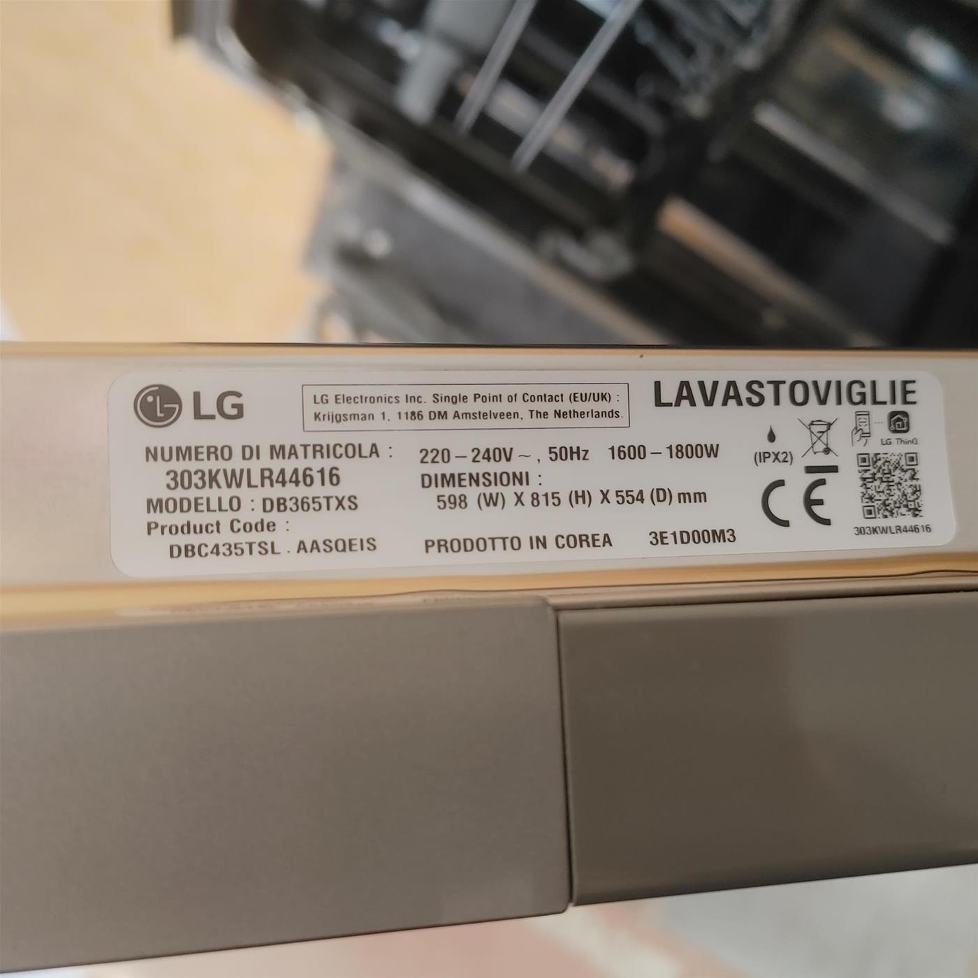 Lavastoviglie LG DB365TXS.AASQEIS A scomparsa totale 14 coperti B