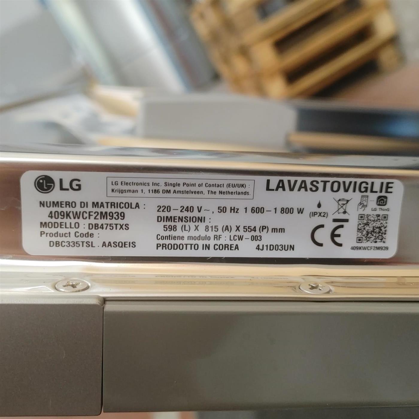 Lavastoviglie LG DB475TXS a scomparsa totale 14 coperti