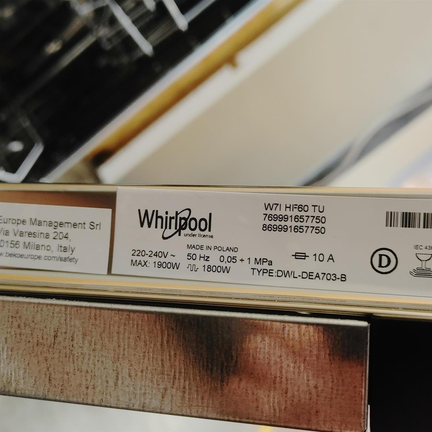 Lavastoviglie Whirlpool W7I HF60 TU MaxiSpace da incasso 15 coperti