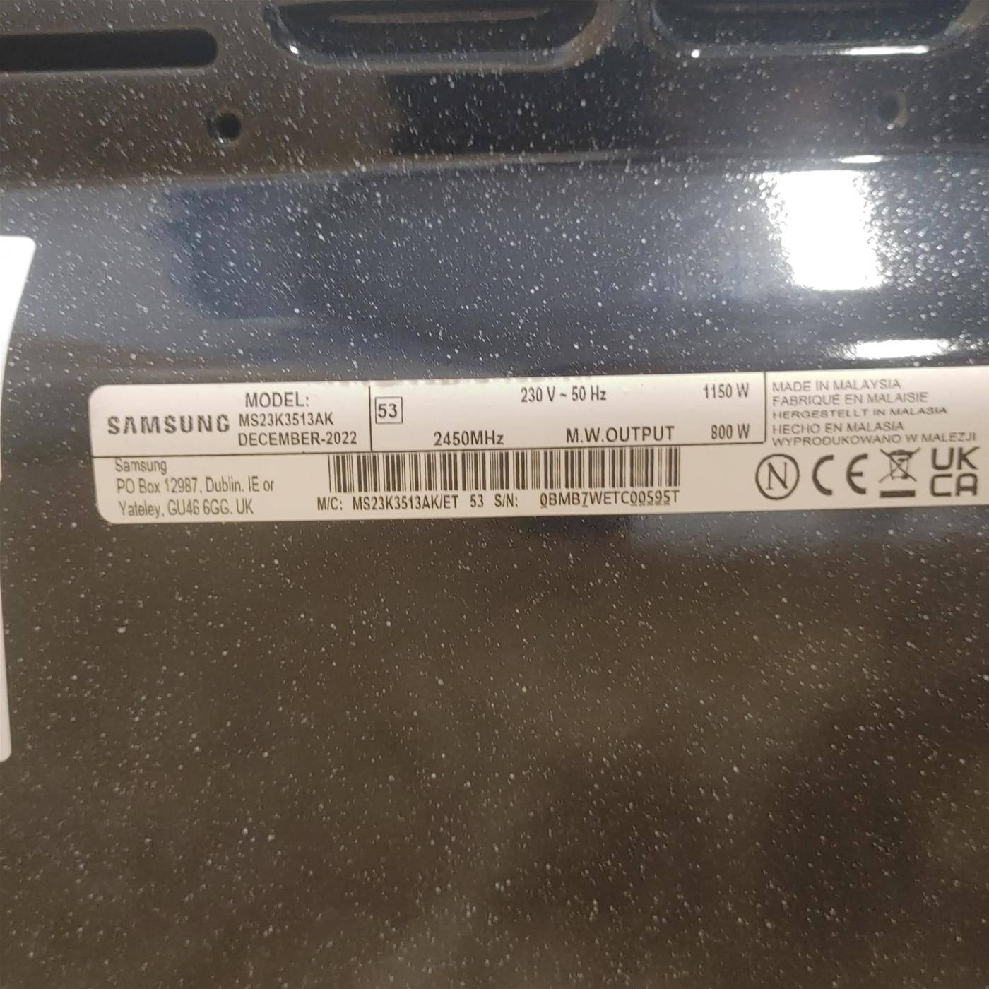 Samsung MS23K3513AK Forno a microonde Solo da appoggio 23 L 1150 W Nero