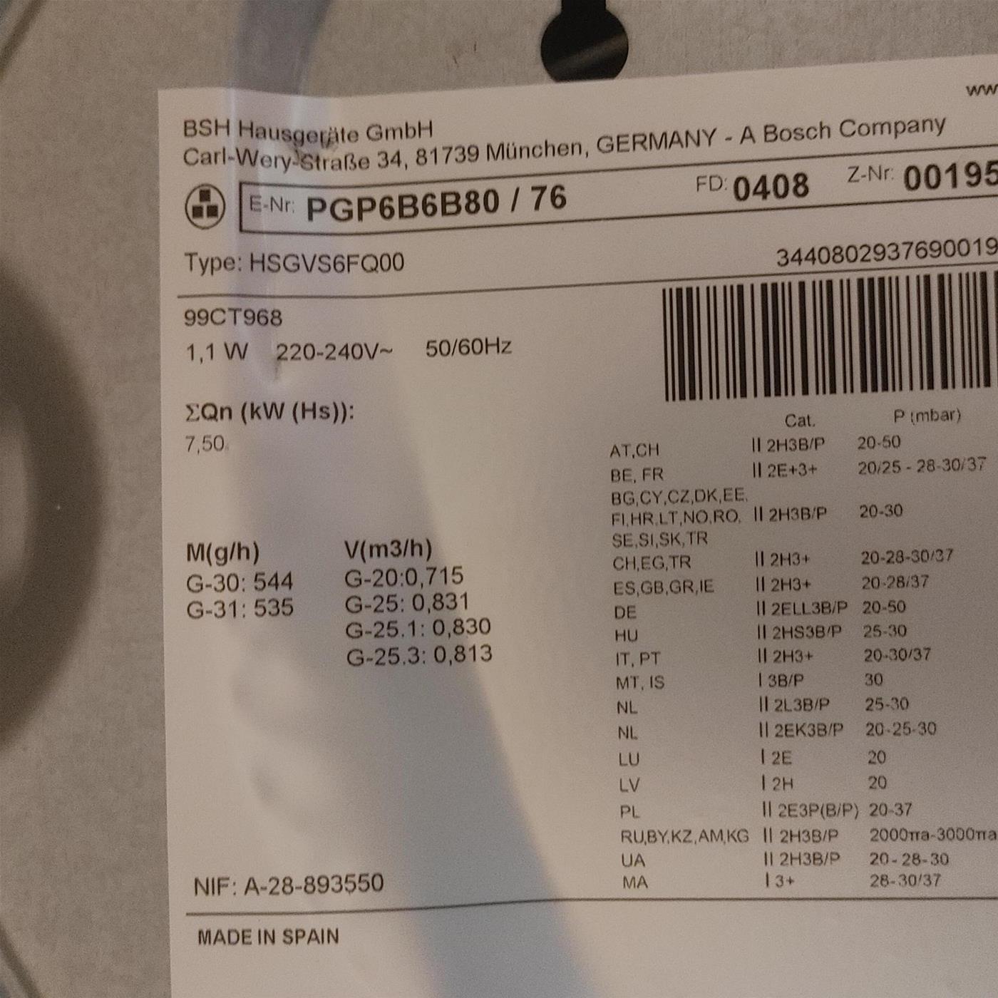 Piano cottura Bosch Serie 4 PGP6B6B80 Gas