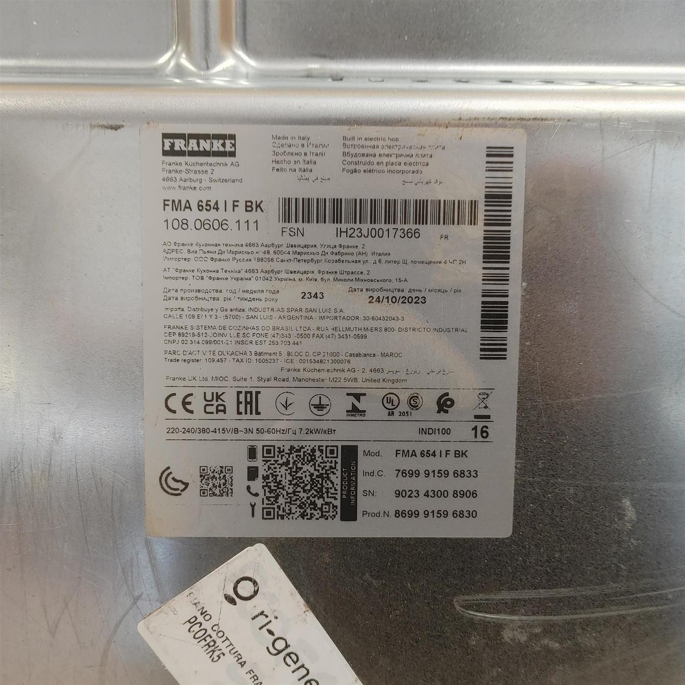 Piano cottura Induzione Franke FMA654IFBK Cristallo nero