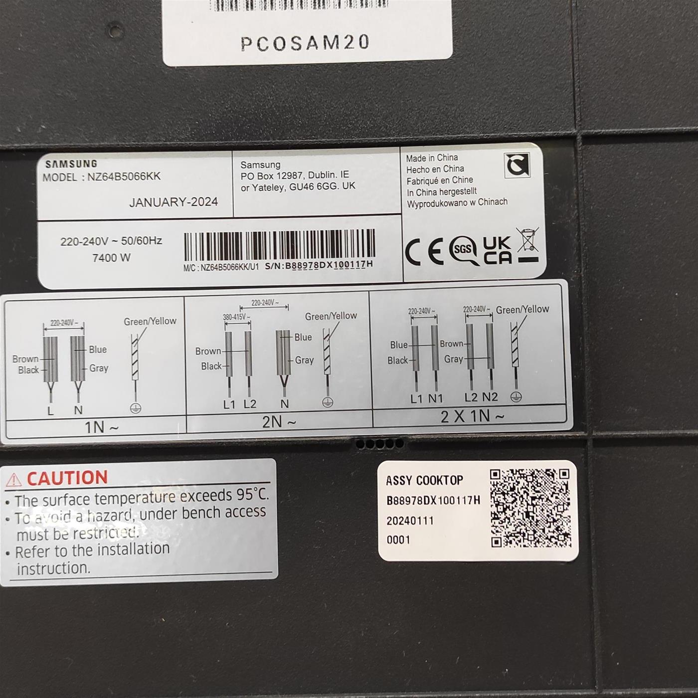 Piano cottura Samsung NZ64B5066KK a induzione 60cm Flex Zone WiFi